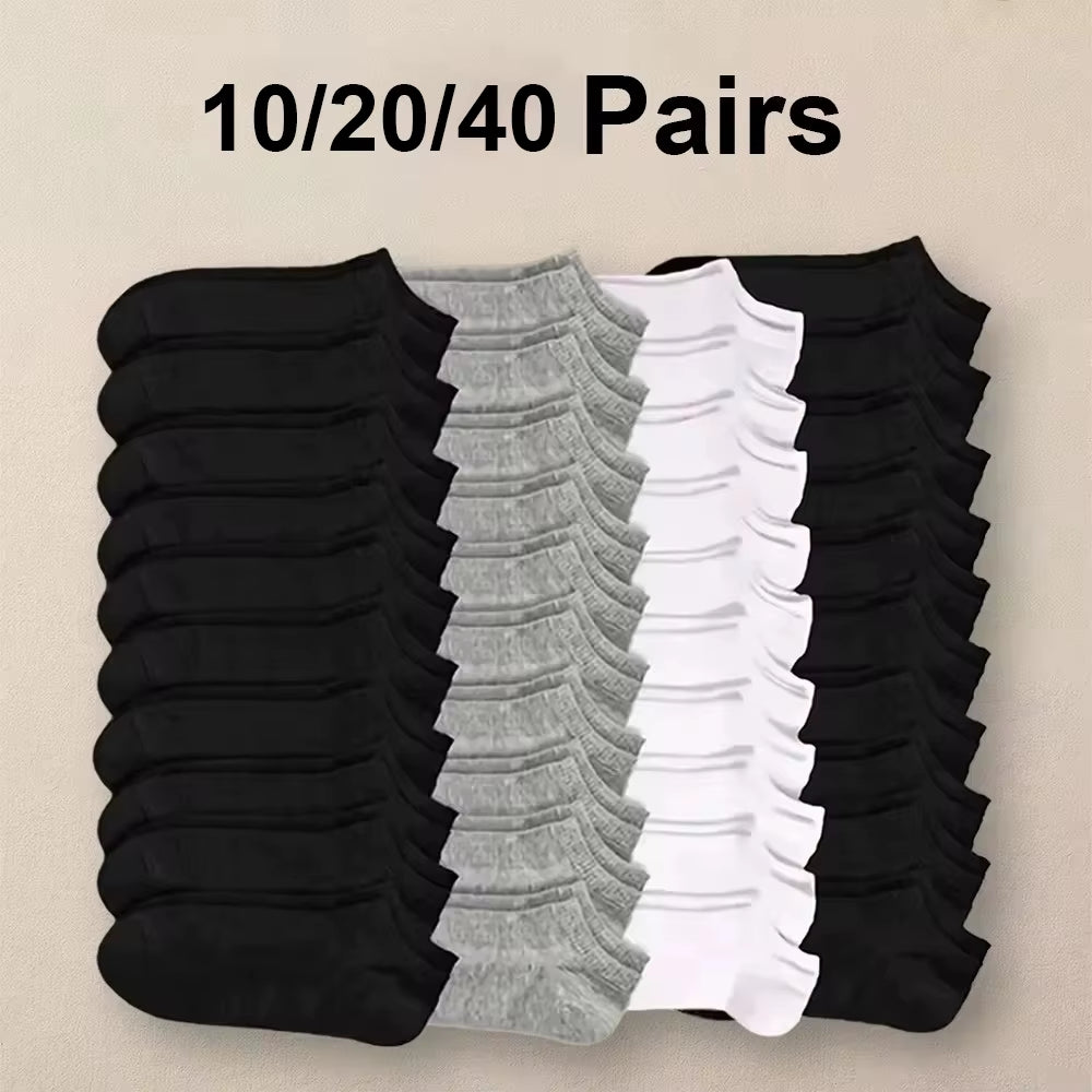 10/20/40 Pairs Men'S Boat Socks Business Sport Sweat Absorption Mature Summer Autumn Solid Color Versatile Ankle Socks